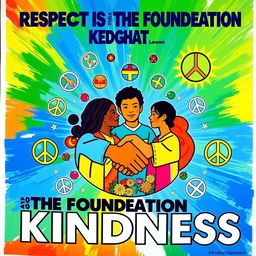 A colorful poster featuring the title "Respect is the Foundation of Kindness" prominently displayed at the top in striking, bold typography