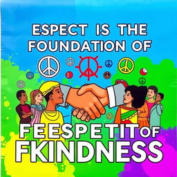 A colorful poster featuring the title "Respect is the Foundation of Kindness" prominently displayed at the top in striking, bold typography