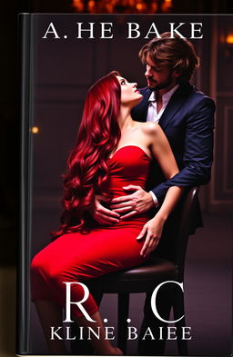 A captivating book cover featuring a long haired girl with luxurious burgundy hair, wearing a form-fitting red dress