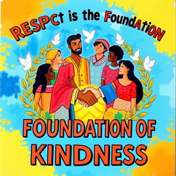 A colorful poster featuring the title "Respect is the Foundation of Kindness" in large, bold typography at the top