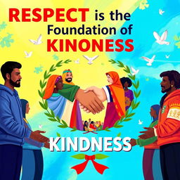 A colorful poster featuring the title "Respect is the Foundation of Kindness" in large, bold typography at the top