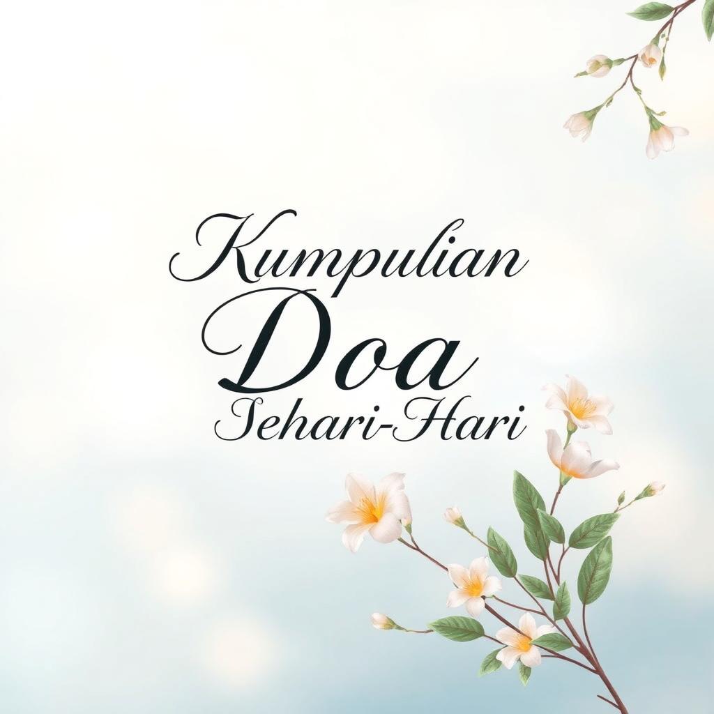 A beautifully designed cover for a book titled "Kumpulan Doa Sehari-Hari", showcasing a serene and peaceful background, with soft ethereal colors like pastel blue and gentle yellows