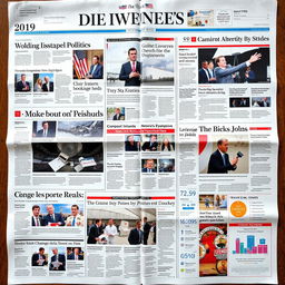 A vibrant, engaging newspaper layout filled with diverse news articles and images, showcasing headlines about current events, politics, culture, and sports