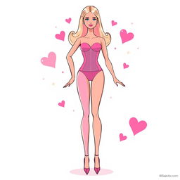 A transverse view illustration of Barbie's body, showcasing her distinctive proportions from a horizontal perspective