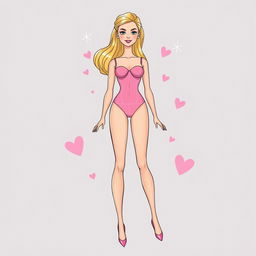 A transverse view illustration of Barbie's body, showcasing her distinctive proportions from a horizontal perspective