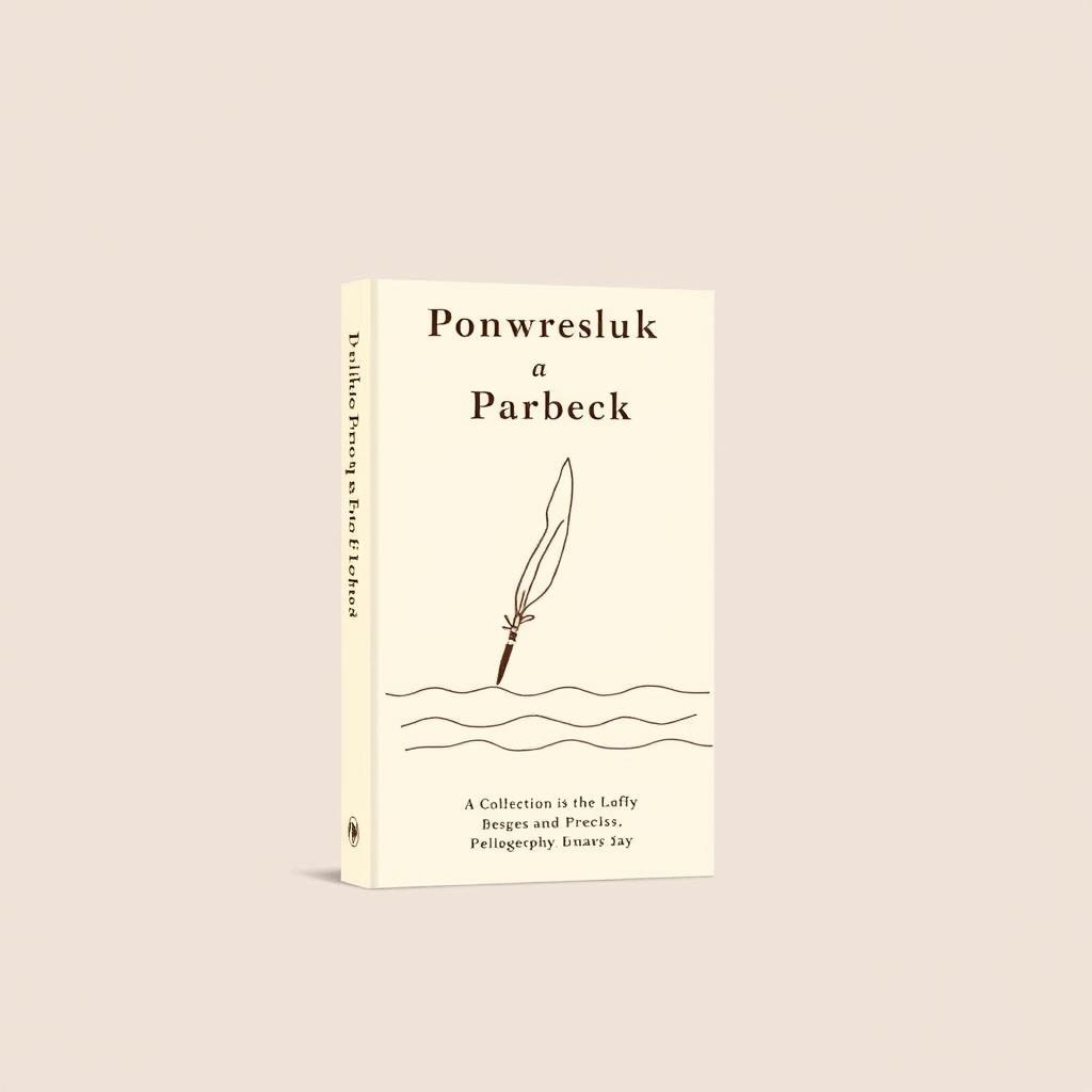 A book cover design for a collection of philosophical essays and poetry, featuring simple lines and a hand-drawn illustration