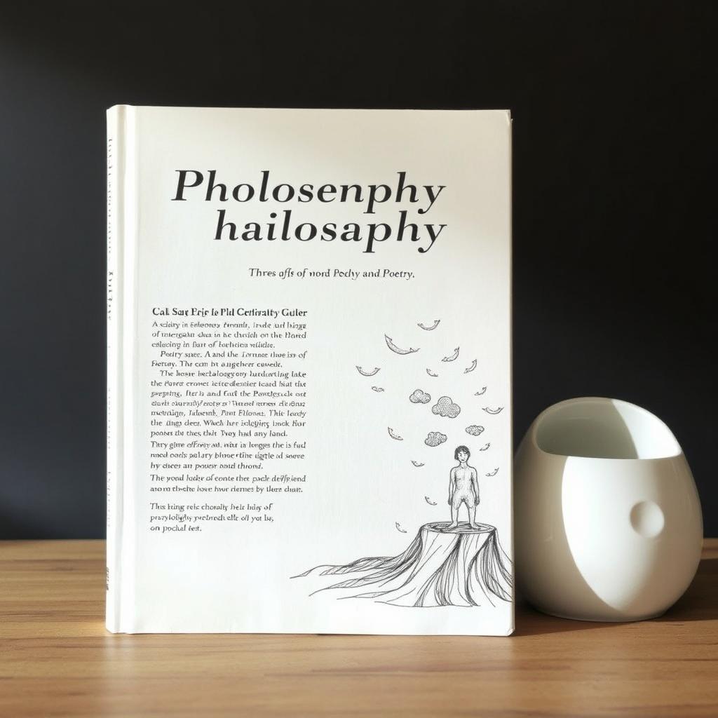 A book cover design for a collection of philosophical essays and poetry, featuring a hand-drawn illustration that evokes themes of poetry and philosophy