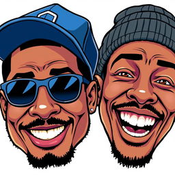 A vibrant illustration of two smiling rapper faces, full of personality and joy