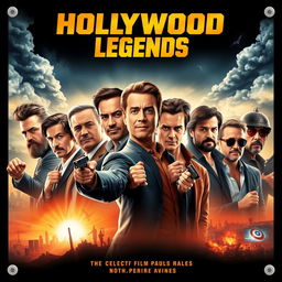 A captivating movie poster featuring 11 male Hollywood actors in striking poses, portraying a mix of renowned and versatile stars