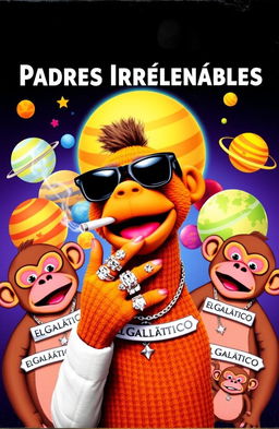 A vibrant and colorful music album cover titled 'Padres Irresponsables'