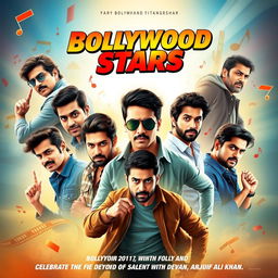 An eye-catching movie poster featuring 11 male Bollywood actors, each in dynamic and charismatic poses