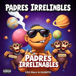 A vibrant and engaging music album cover titled 'Padres Irresponsables'