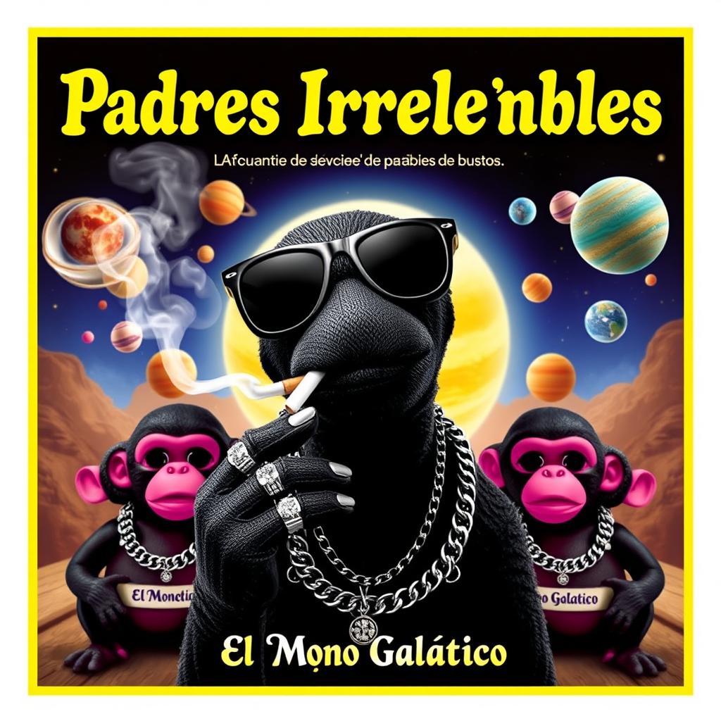 A vibrant music cover themed in Spanish titled 'Padres Irresponsables'