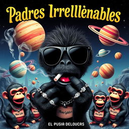 A vibrant music cover themed in Spanish titled 'Padres Irresponsables'