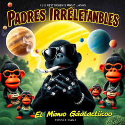 A vibrant music cover themed in Spanish titled 'Padres Irresponsables'