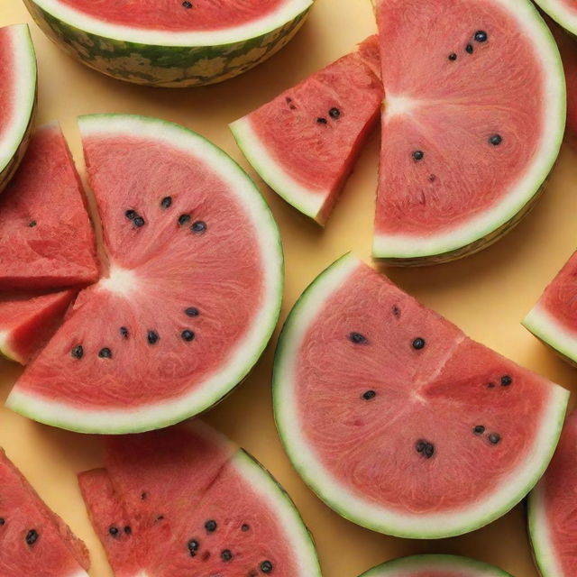 Two fruits, a juicy, bright red watermelon, split open revealing its refreshing flesh, and a ripe, golden pineapple, cut in half to show its sweet interior, beautifully contrasted against each other.