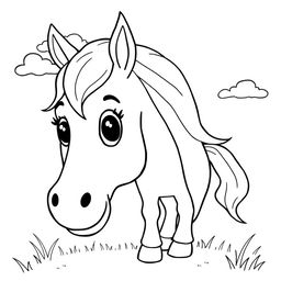 A linear drawing of a horse designed in a coloring art style, featuring simple and clear details perfect for a children's coloring book