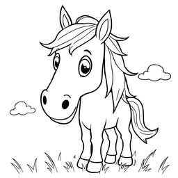 A linear drawing of a horse designed in a coloring art style, featuring simple and clear details perfect for a children's coloring book