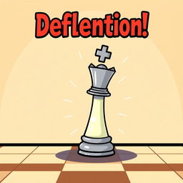 A cartoon-style chessboard background featuring a highlighted rook executing a deflection move