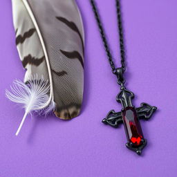 A detailed close-up of a delicate Sparrow feather resting elegantly on a vibrant purple background