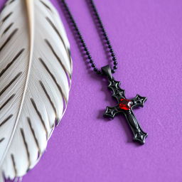 A detailed close-up of a delicate Sparrow feather resting elegantly on a vibrant purple background