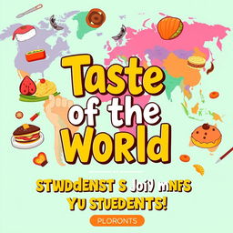 A vibrant and engaging promotional poster for students featuring the theme 'Taste of the World'