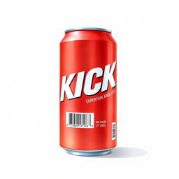 A full view illustration of a red soda can prominently featuring the word "KICK" in bold white letters