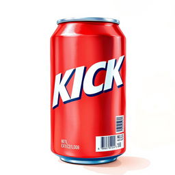 A full view illustration of a red soda can prominently featuring the word "KICK" in bold white letters