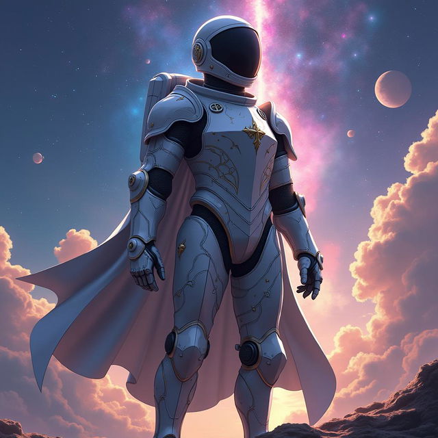 A captivating anime-style image depicting an astronaut who embodies the essence of a medieval knight