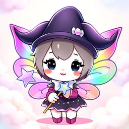 A cute character inspired by Kuromi from Sanrio, featuring her signature black jester hat and mischievous smile