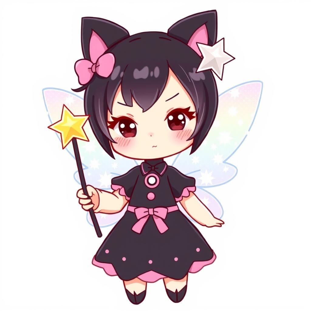 Kuromi, the Sanrio character, depicted as a fairy wearing her classic black outfit with pink details