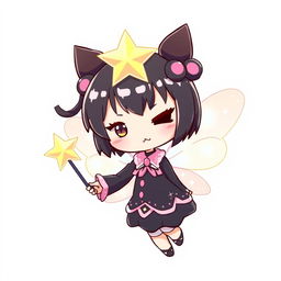 Kuromi, the Sanrio character, depicted as a fairy wearing her classic black outfit with pink details