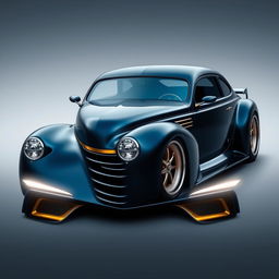 An extraordinary supercar that integrates the classic charm of a 1939 Chevrolet Coupe widebody with the bold, futuristic design elements of a modern widebody car, designed specifically for a church priest