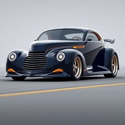 An extraordinary supercar that integrates the classic charm of a 1939 Chevrolet Coupe widebody with the bold, futuristic design elements of a modern widebody car, designed specifically for a church priest