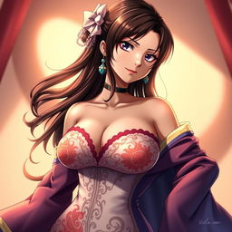 A stunning depiction of Viola from One Piece in a sensual pose, exuding a blend of elegance and confidence