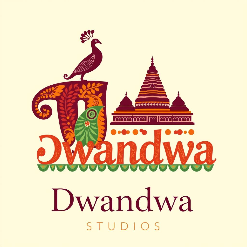 A unique logo design for 'Dwandwa Studios' that represents the cultural heritage of Karnataka, South India