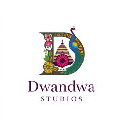 A unique logo design for 'Dwandwa Studios' that represents the cultural heritage of Karnataka, South India