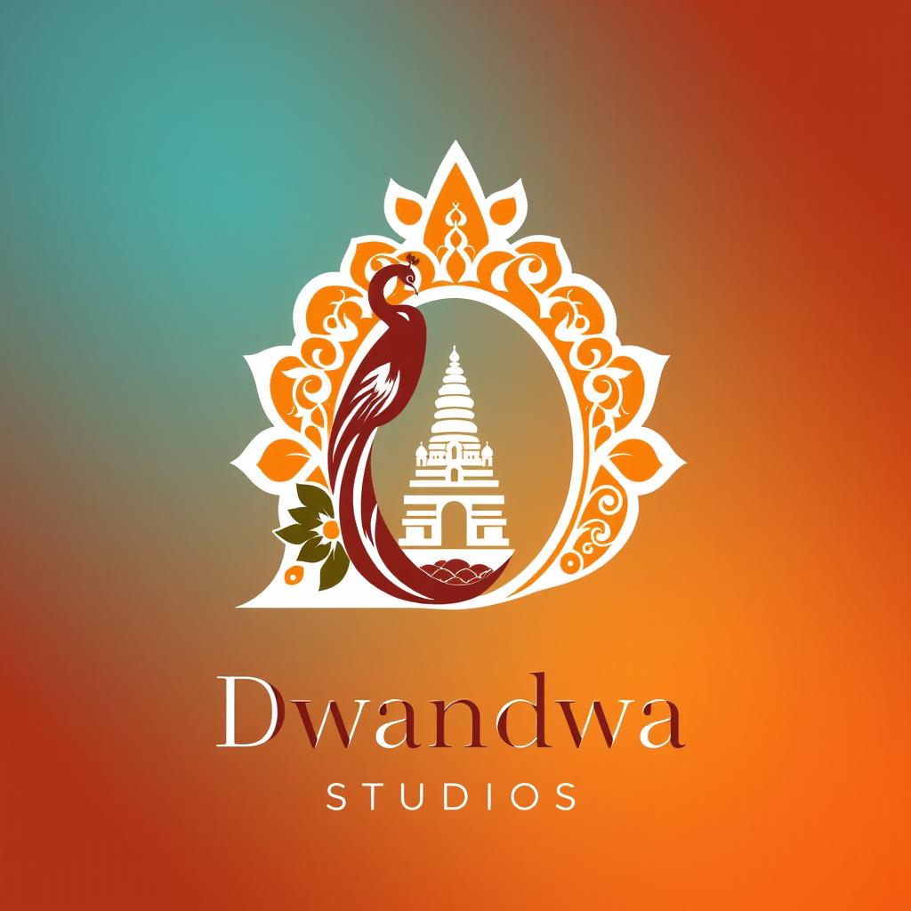 A unique logo design for 'Dwandwa Studios' that represents the cultural heritage of Karnataka, South India