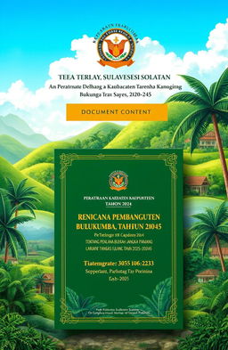 A detailed and artistic representation of the official document titled 'Peraturan Daerah Kabupaten Bulukumba Nomor ___ Tahun 2024 tentang Rencana Pembangunan Jangka Panjang Daerah Kabupaten Bulukumba Tahun 2025-2045'