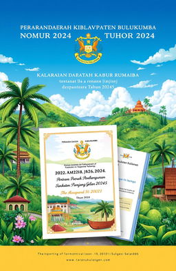 A detailed and artistic representation of the official document titled 'Peraturan Daerah Kabupaten Bulukumba Nomor ___ Tahun 2024 tentang Rencana Pembangunan Jangka Panjang Daerah Kabupaten Bulukumba Tahun 2025-2045'