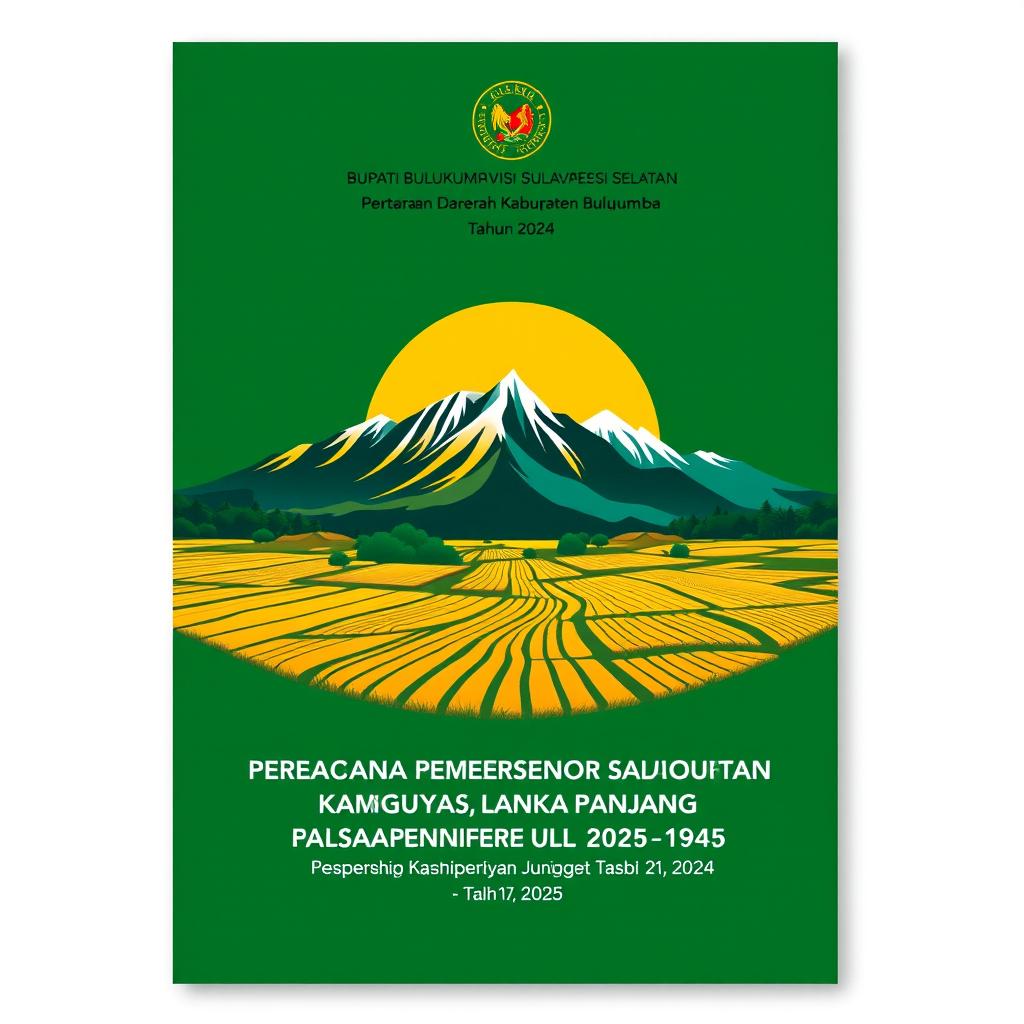 A beautifully designed cover page for a report titled 'Bupati Bulukumba Provinsi Sulawesi Selatan Peraturan Daerah Kabupaten Bulukumba Nomor ___ Tahun 2024 tentang Rencana Pembangunan Jangka Panjang Daerah Kabupaten Bulukumba Tahun 2025-2045'