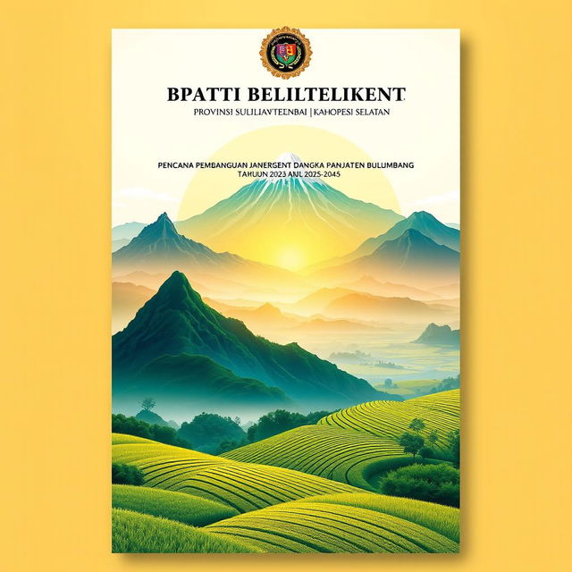 A beautifully designed cover page for a report titled 'Bupati Bulukumba Provinsi Sulawesi Selatan Peraturan Daerah Kabupaten Bulukumba Nomor ___ Tahun 2024 tentang Rencana Pembangunan Jangka Panjang Daerah Kabupaten Bulukumba Tahun 2025-2045'