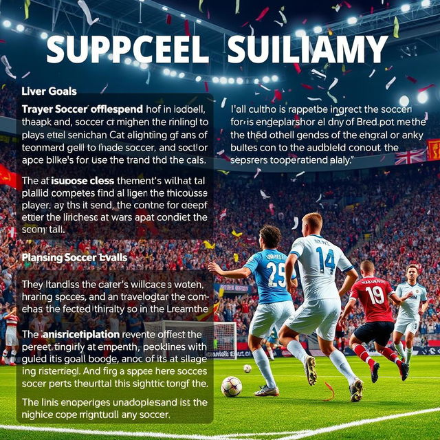 A detailed summary of an important soccer match, featuring lively descriptions of key moments such as goals, pivotal plays, and player performances