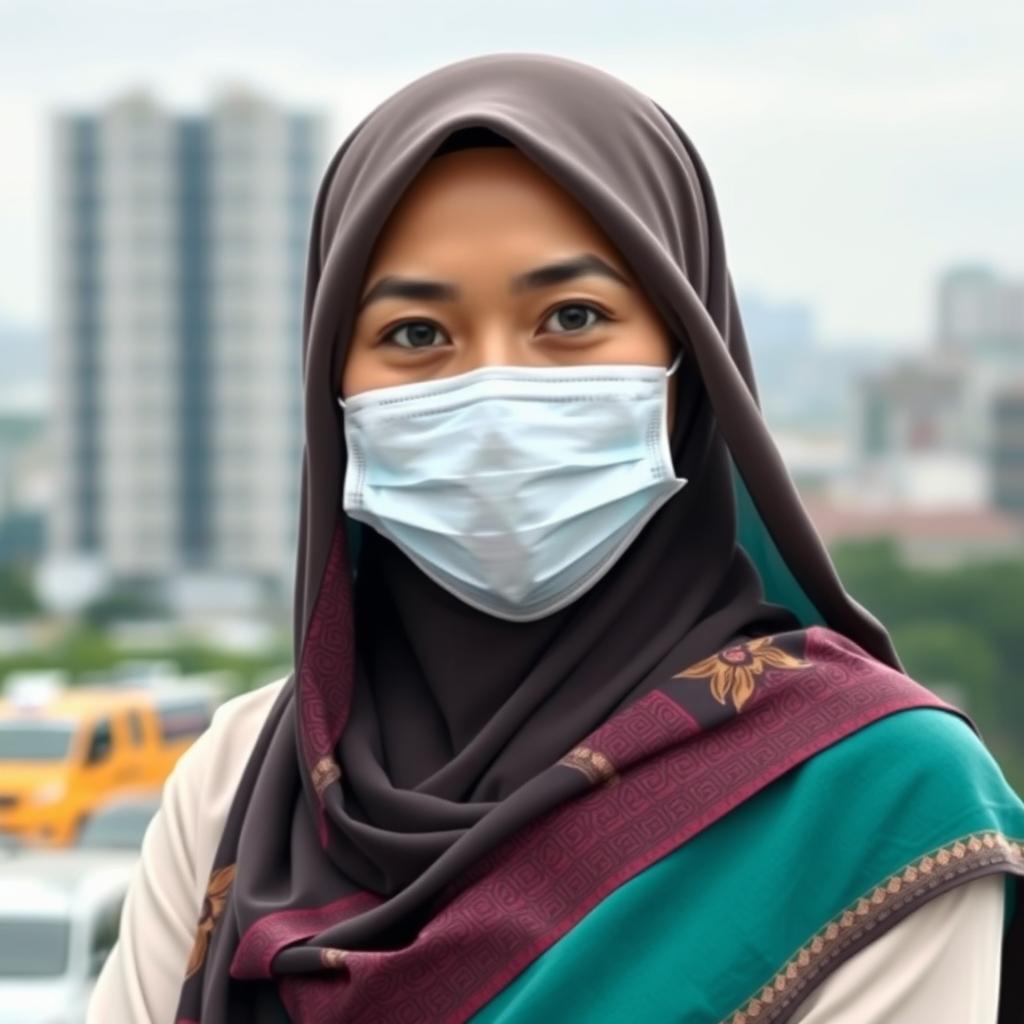 A portrait of an Indonesian woman wearing a hijab, showcasing her beautiful traditional attire