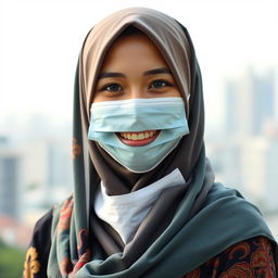 A portrait of an Indonesian woman wearing a hijab, showcasing her beautiful traditional attire