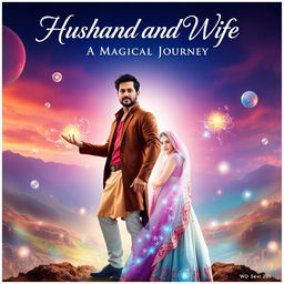 A cinematic poster featuring an Indian husband and wife, both possessing magical powers