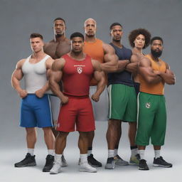 A group of six diverse characters standing together, exuding camaraderie and strength. Each sporting unique style and characteristics.