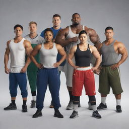 A group of six diverse characters standing together, exuding camaraderie and strength. Each sporting unique style and characteristics.