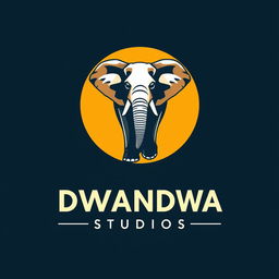 A unique logo design featuring a creatively designed elephant at the center, integrated within a vibrant mix of yellow and red circular background