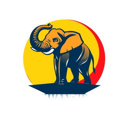 A unique logo design featuring a creatively designed elephant at the center, integrated within a vibrant mix of yellow and red circular background